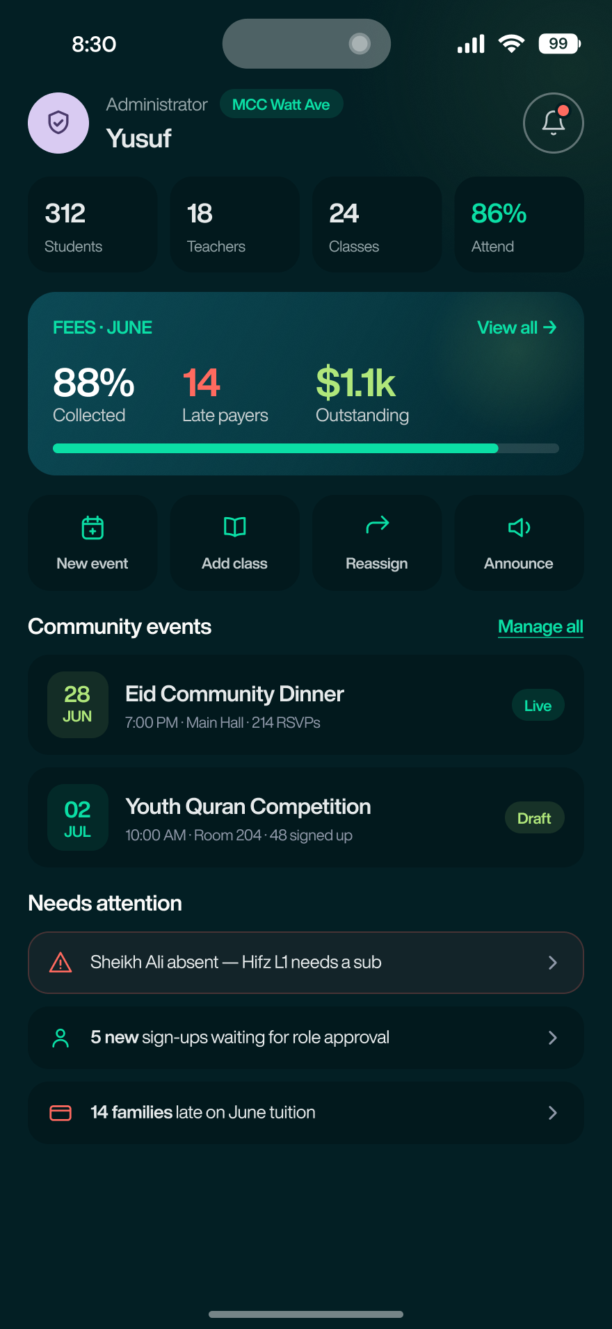 Nadwa — Admins screen